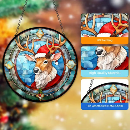 Deer Stained Glass Suncatcher Christmas Window Hangings
