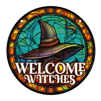 Halloween Welcome Witches Stained Window Hanging