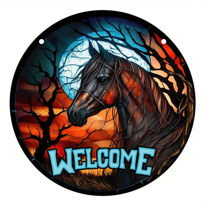 Halloween Welcome Horse Decor Stained Window Hanging