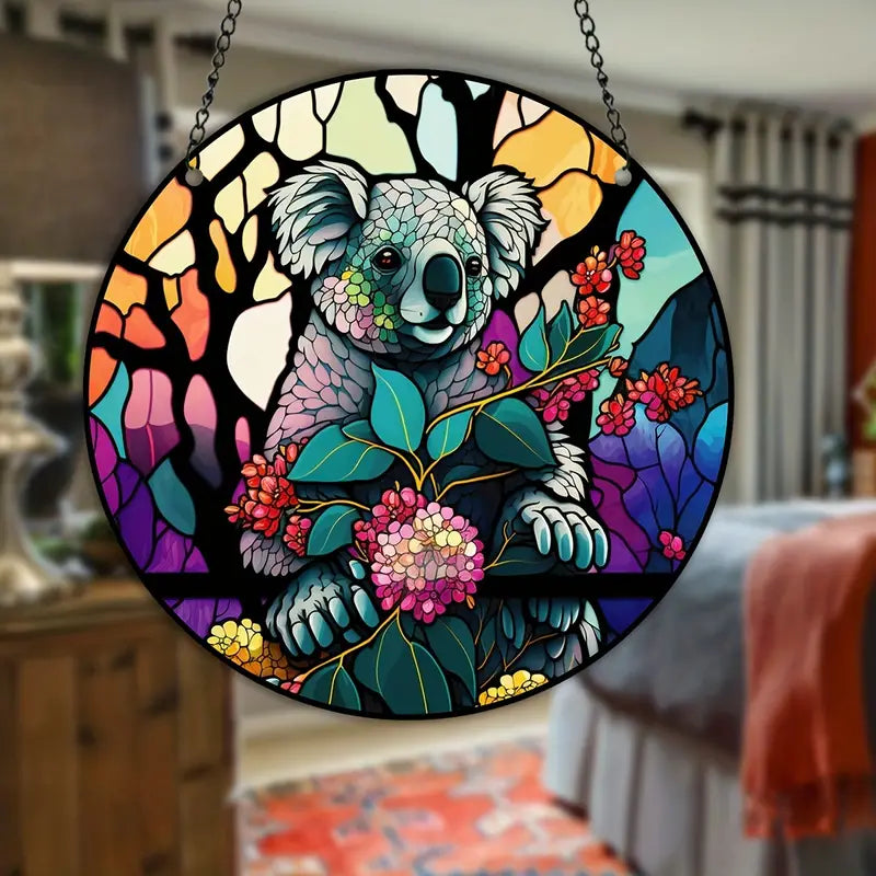 Fall Koala Stained Glass Window Hanging