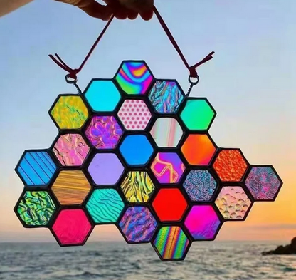 Rainbow Stained Honeycomb & Bumbless Bee Suncatcher