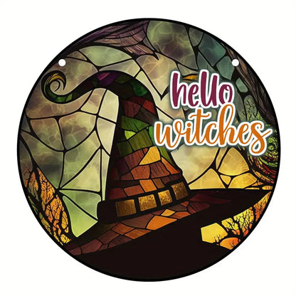 Halloween Welcome Witches Stained Window Hanging