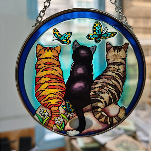 Stained Glass Kawaii Cats SunCatcher