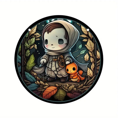 Cute Fall Ghosts Stained Glass Window Hanging