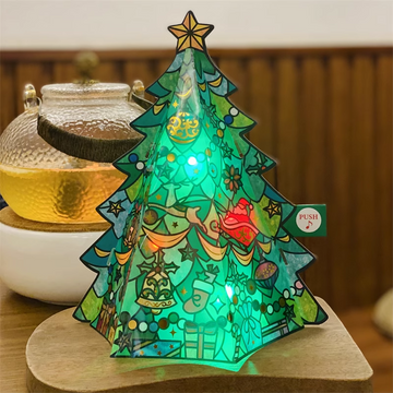 Felicitare 3D cu muzică de pom de Crăciun cu lumină de sticlă