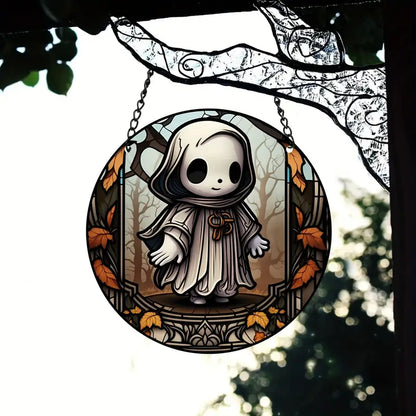 Cute Fall Ghosts Stained Glass Window Hanging