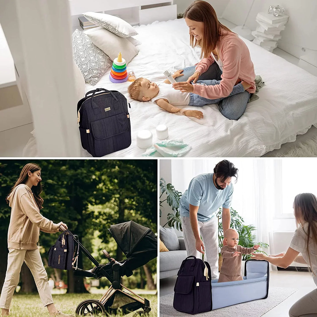 Geantă pentru scutece Rucsac Geantă portabilă pentru copii pentru băieți și fete cu pat pliabil, negru 