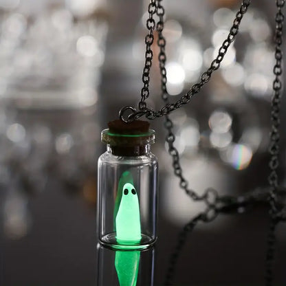 Cute Ghost Necklace, Glow-In-The-Dark Ghost Charm Necklace, Halloween Necklace