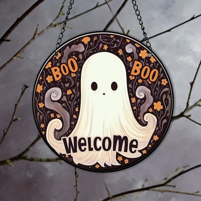 Fereastră pătată cu fantomă de Halloween 