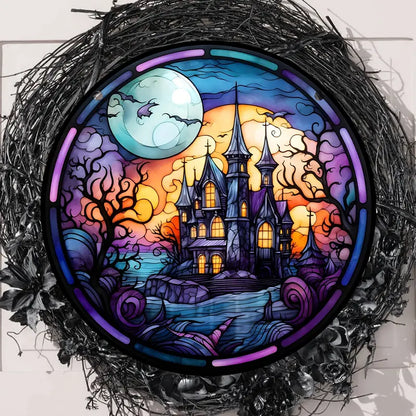 Halloween Moon Castles Stained Suncatcher Halloween Window Hanging