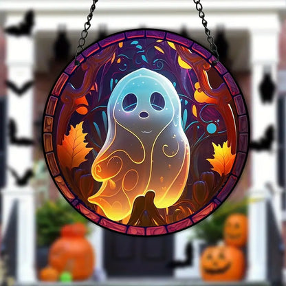 Cute Fall Ghosts Stained Glass Window Hanging