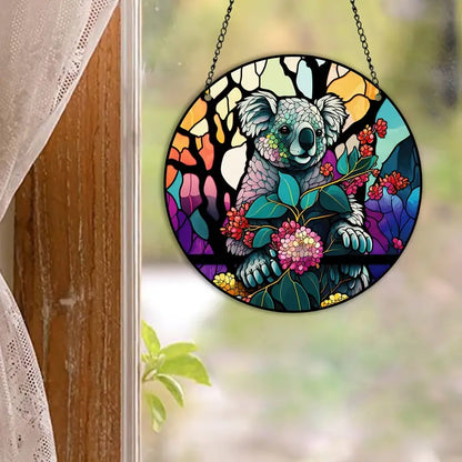 Fall Koala Stained Glass Window Hanging