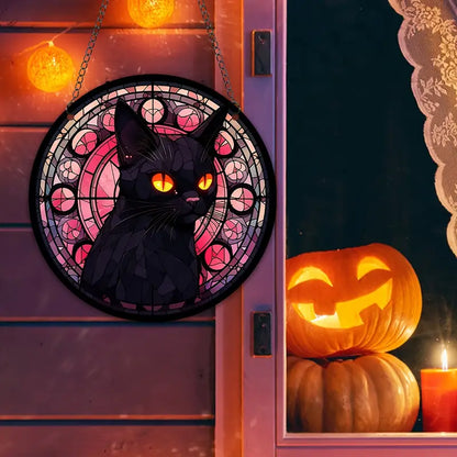 Halloween Ghost Black Cat Stained Suncatcher