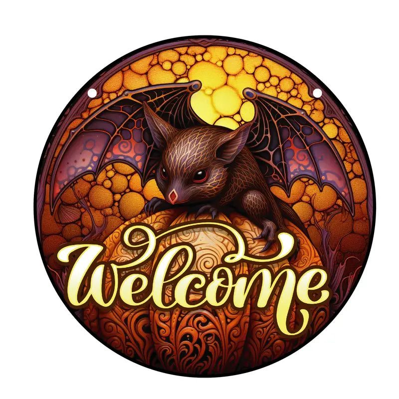 Halloween Welcome Bat Stained Window Hangings