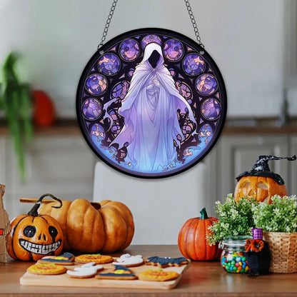 Halloween Ghost Black Cat Stained Suncatcher