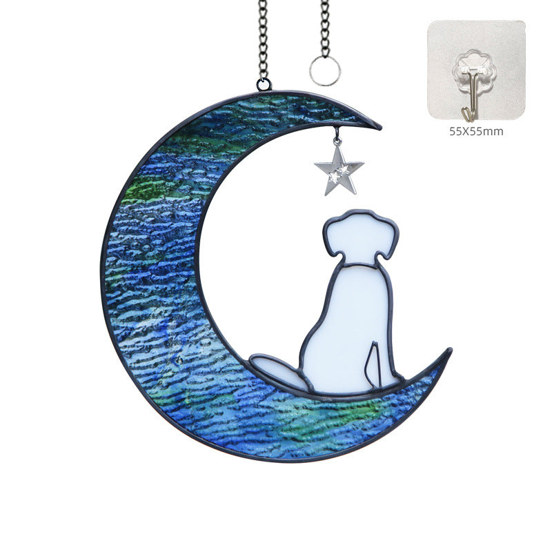 Câine pe Lună Suncatcher