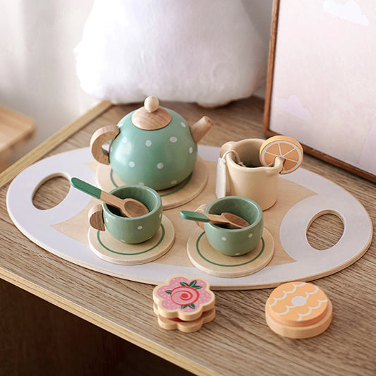 Wooden Toys Toddler Tea Set Play Kitchen Accessories for Kids