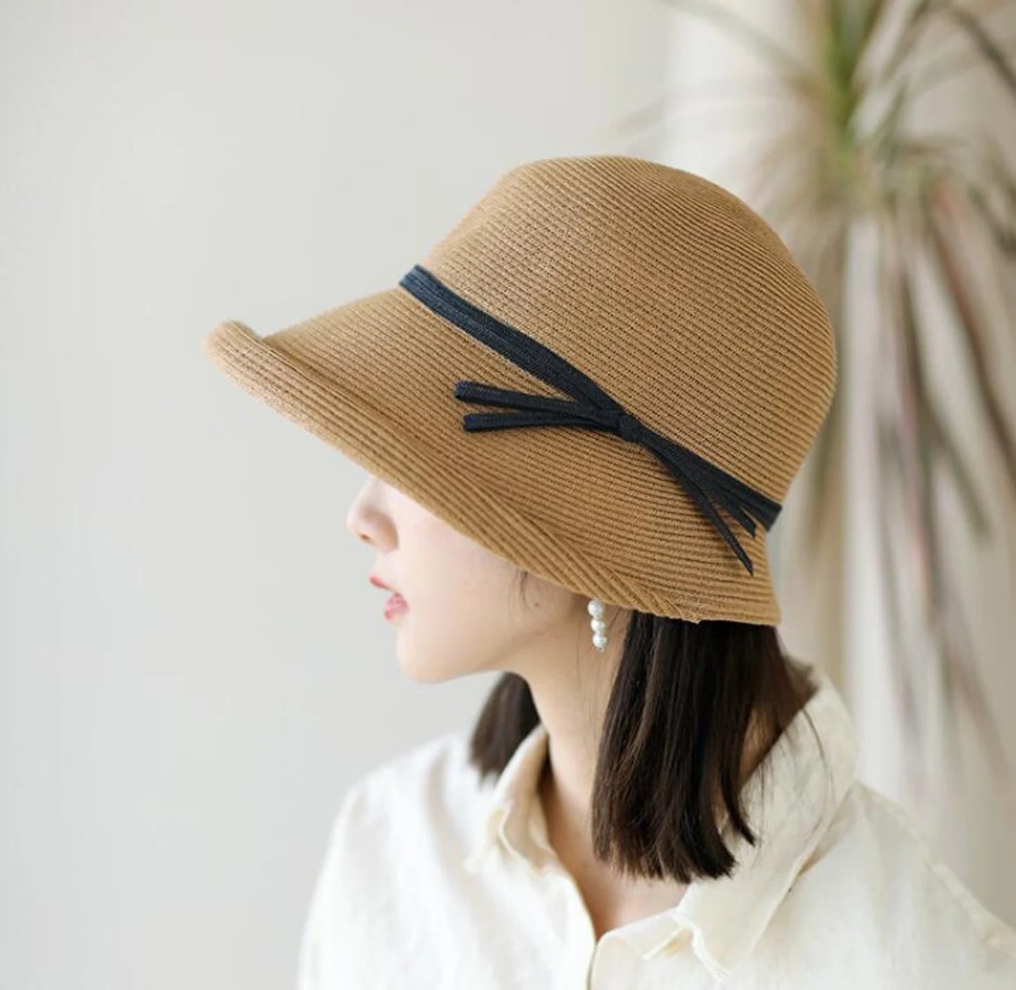 Hepburn Type Straw Hat, Retro Foldable Rolled Edge Straw Hat