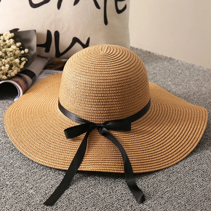 Vintage Style Foldable Summer Straw Hat with Wide Brim