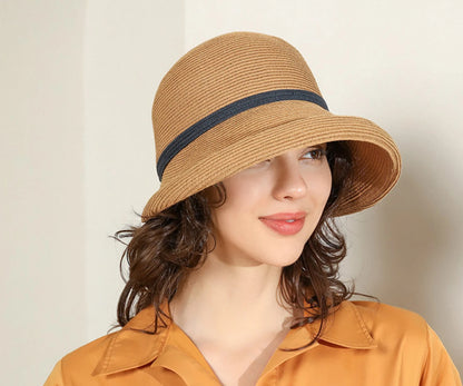 Hepburn Type Straw Hat, Retro Foldable Rolled Edge Straw Hat