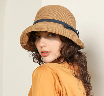 Pălărie de paie tip Hepburn, pălărie de paie retro pliabilă cu margine rulată