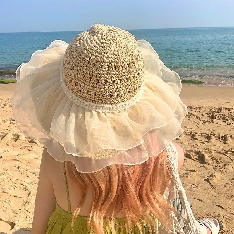 Lace Large Brim Straw Hat Female Summer Seaside Vacation Beach Cap