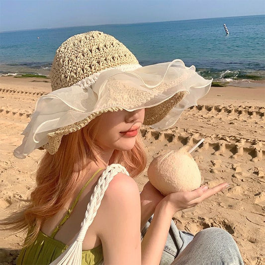 Lace Large Brim Straw Hat Female Summer Seaside Vacation Beach Cap