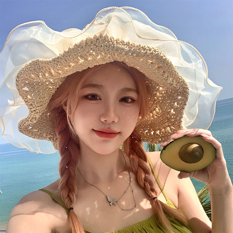 Lace Large Brim Straw Hat Female Summer Seaside Vacation Beach Cap