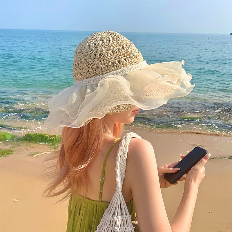 Lace Large Brim Straw Hat Female Summer Seaside Vacation Beach Cap