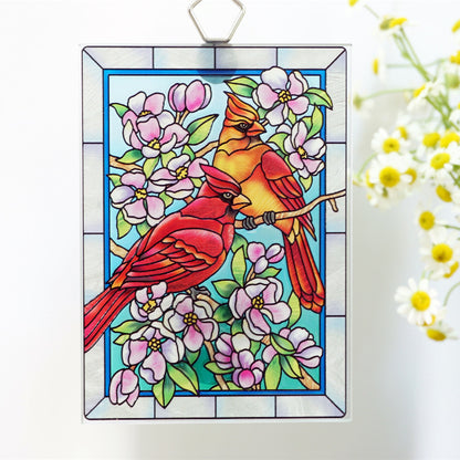 Red Cardinal Stained Glass Window Hanging, Cardinal Memorial Gifts