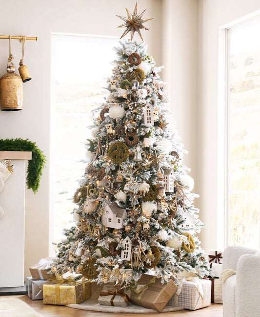 Snow Flocked Christmas Tree,Artificial Whitewith 1200 Snow Branch Tips