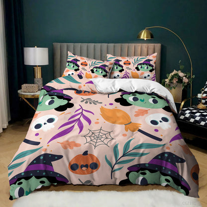 Halloween Spider Bat Print Kit Quilt Cover, 3 Piece Bedding Set