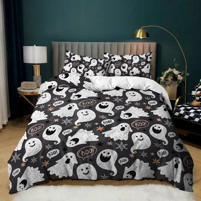 Halloween Spider Bat Print Kit Quilt Cover, 3 Piece Bedding Set