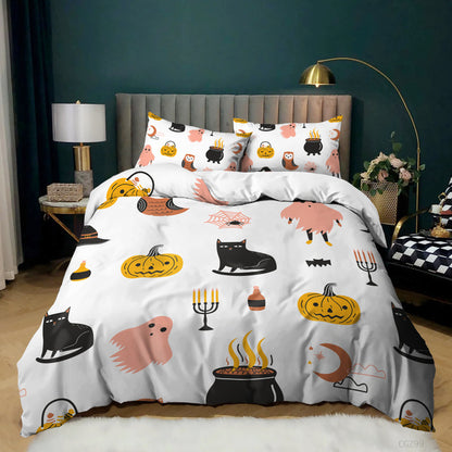 Halloween Spider Bat Print Kit Quilt Cover, 3 Piece Bedding Set