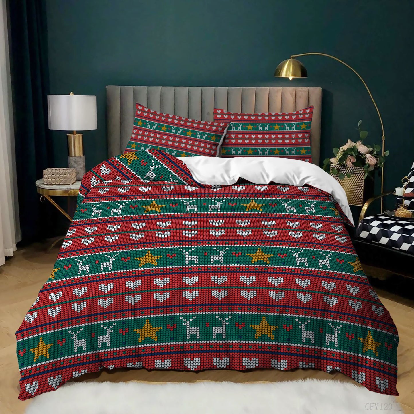 Christmas Elk Style Duvet Cover Pillowcase Set