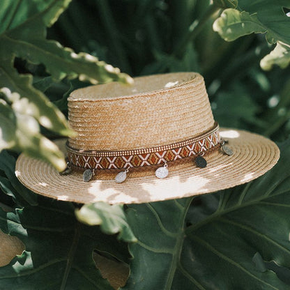 Boho Ethnic Style Summer Female Flat Top Straw Hat