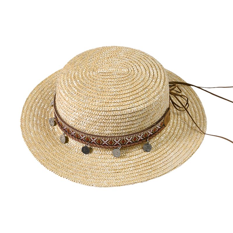 Boho Ethnic Style Summer Female Flat Top Straw Hat