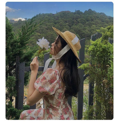 Summer Female Strap Retro Wide Brim Vacation Straw Hat