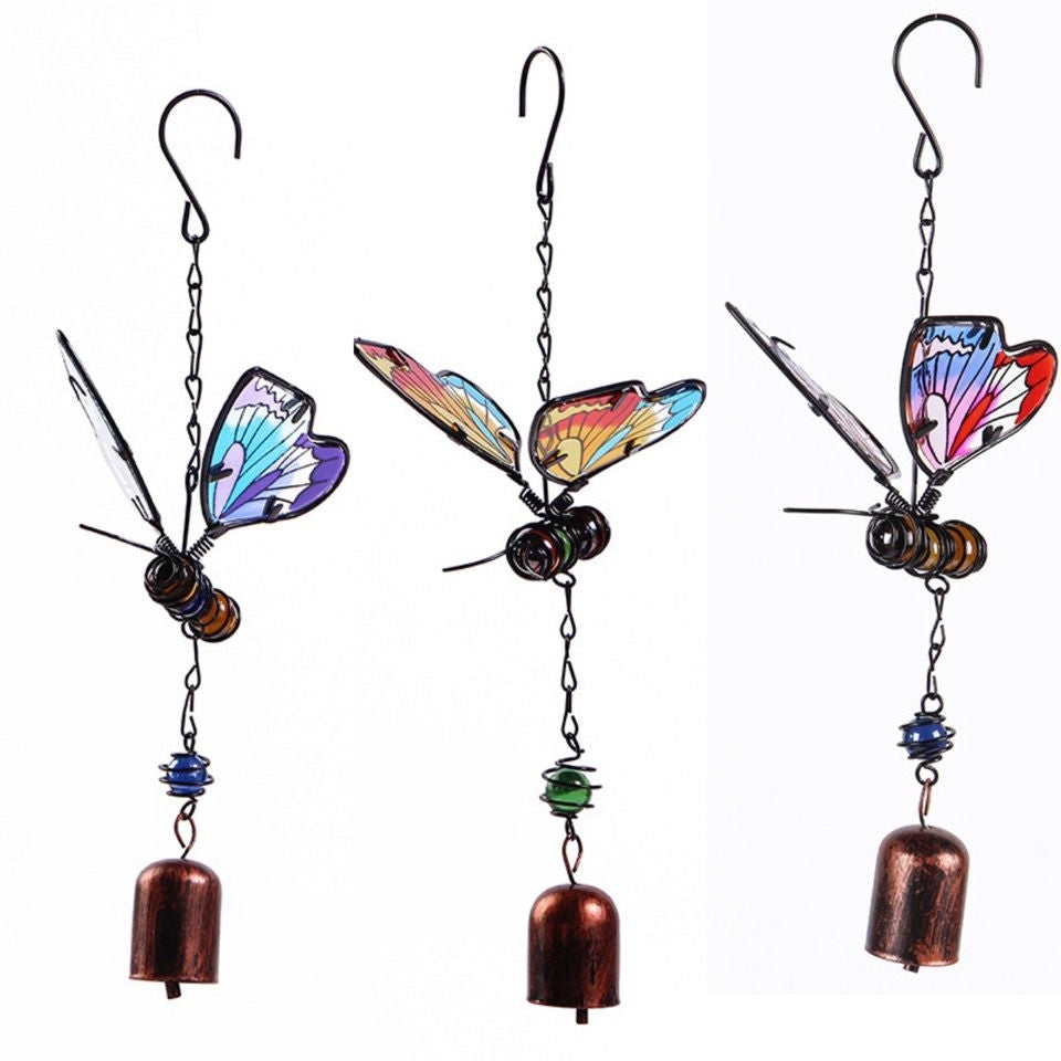 Stained Glass Butterfly Wind Chimes Metal Bells Charm