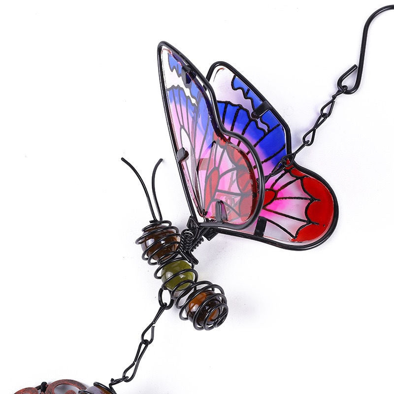 Stained Glass Butterfly Wind Chimes Metal Bells Charm