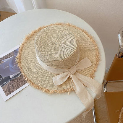 Summer Wide Brim Straw Hat Bow Knot Hand-Woven Beach Hat