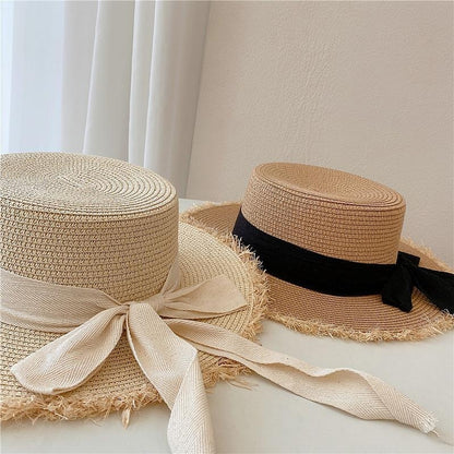 Summer Wide Brim Straw Hat Bow Knot Hand-Woven Beach Hat