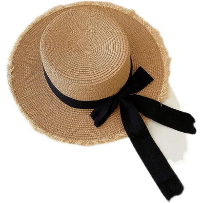 Summer Wide Brim Straw Hat Bow Knot Hand-Woven Beach Hat