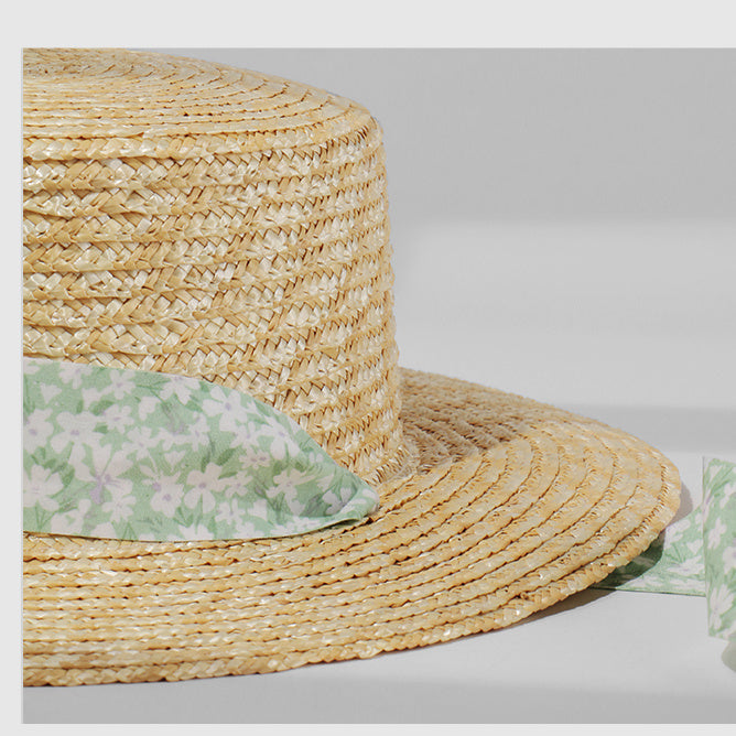 Handwoven Straw Flat Top Women's Seaside Holiday Beach Hat