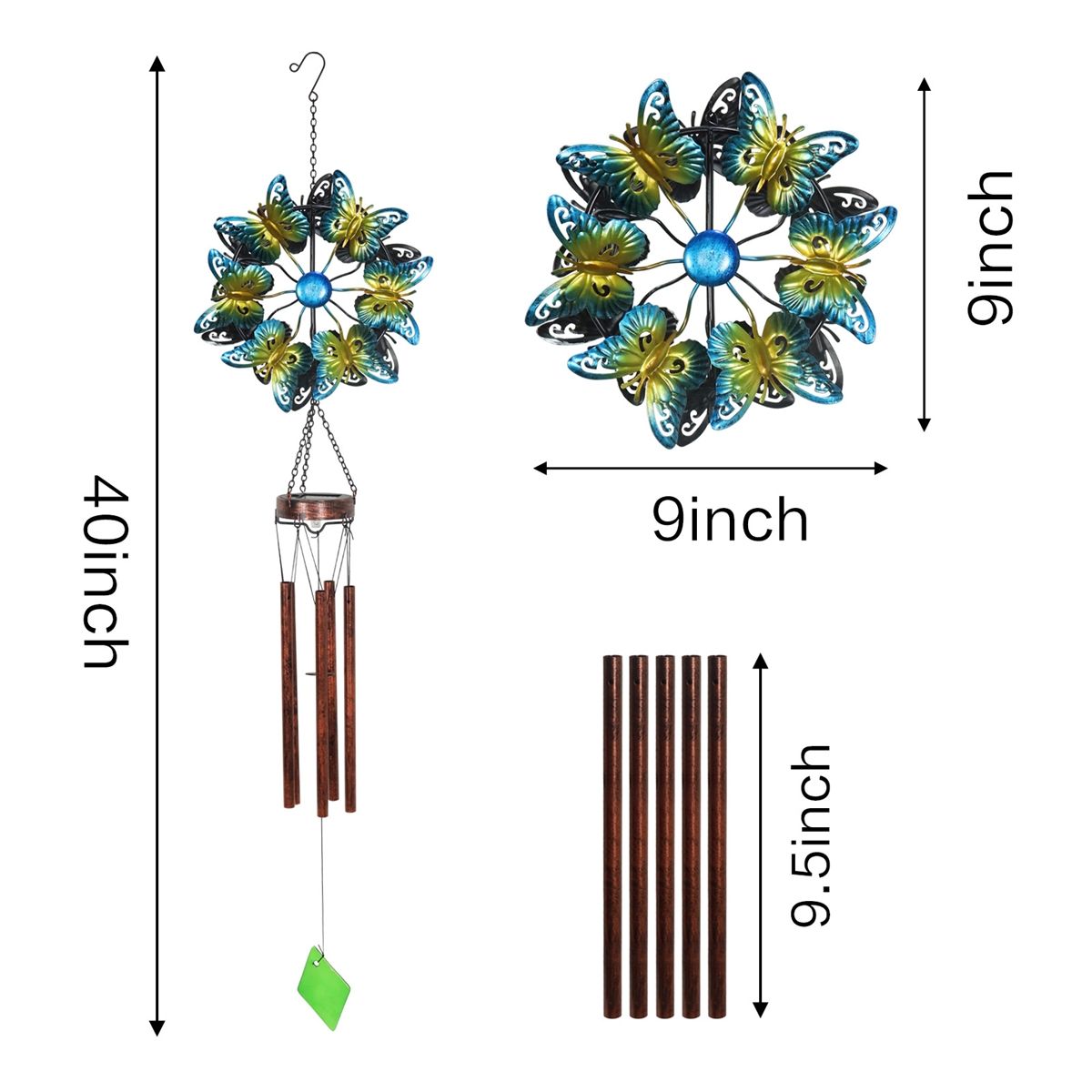 Solar Light Butterfly Wind Chime Garden Decoration Pendant