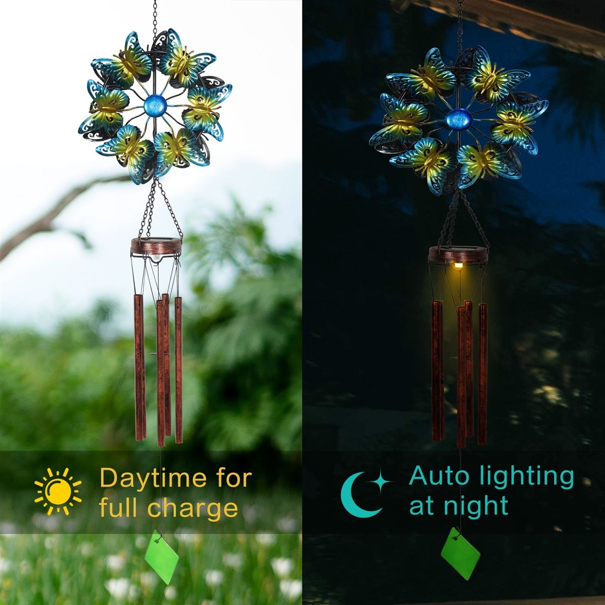 Solar Light Butterfly Wind Chime Garden Decoration Pendant