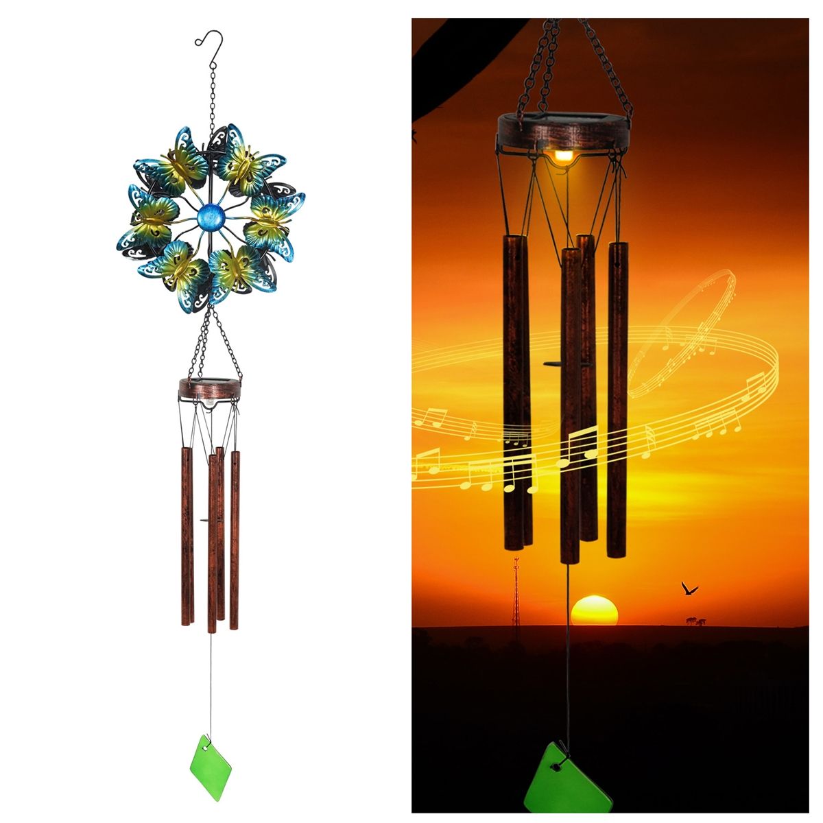 Solar Light Butterfly Wind Chime Garden Decoration Pendant