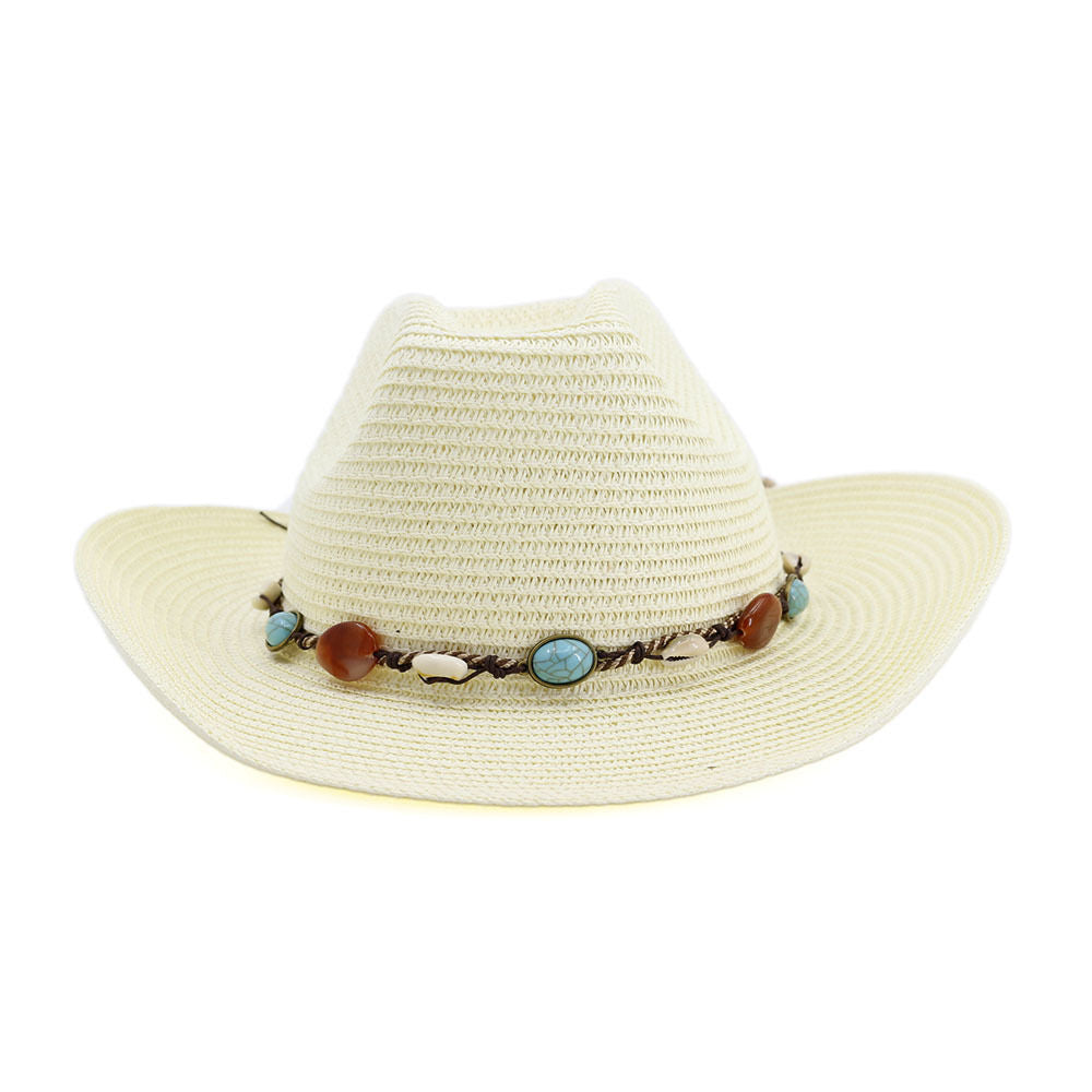Pălărie de paie Western Cowboy Pălărie de soare pentru plajă, în aer liber, pe malul mării