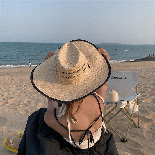 Raffia Braided Straw Hat Women Summer Sunshade Beach Vacation Hat