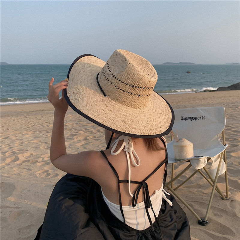 Pălărie de paie împletită cu rafie Umbrelă de soare de vară pentru plajă Pălărie de vacanță